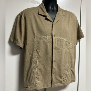 Rustic Souls Tan Button Down Shirt Embroidered Champagne Bottle Design NWT